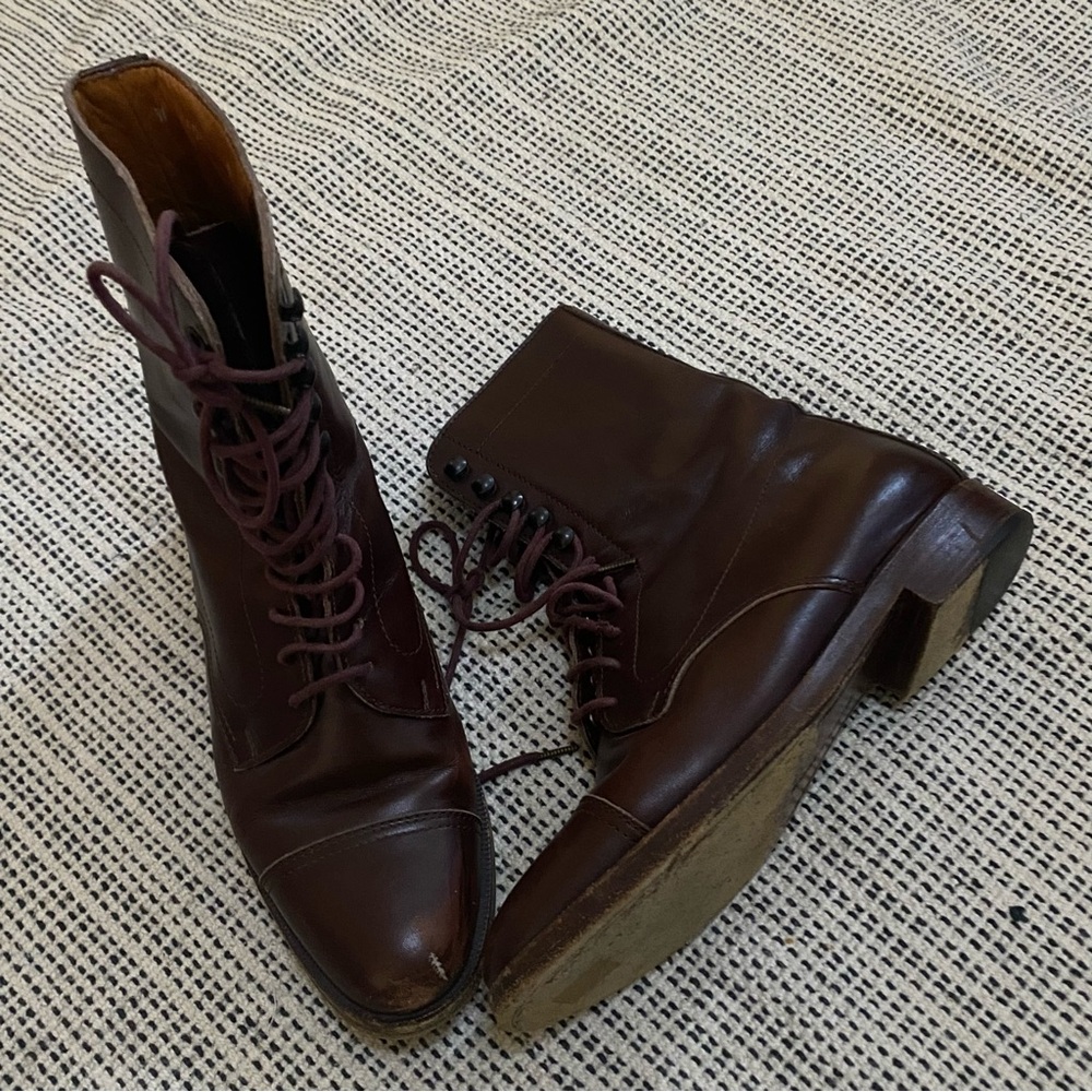 Ralph Lauren Vintage Victorian Lace Up Brown Leather Boots Made In Italy, Size 5
